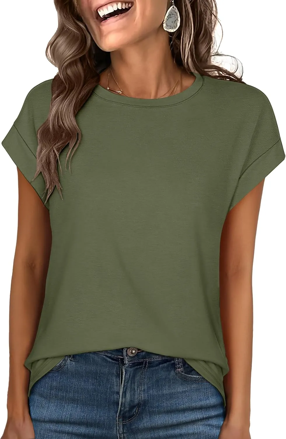 ANRABESS Womens Tops Summer Cap Sleeve Basic Tshirts Loose Fit Business Casual Tee Shirts