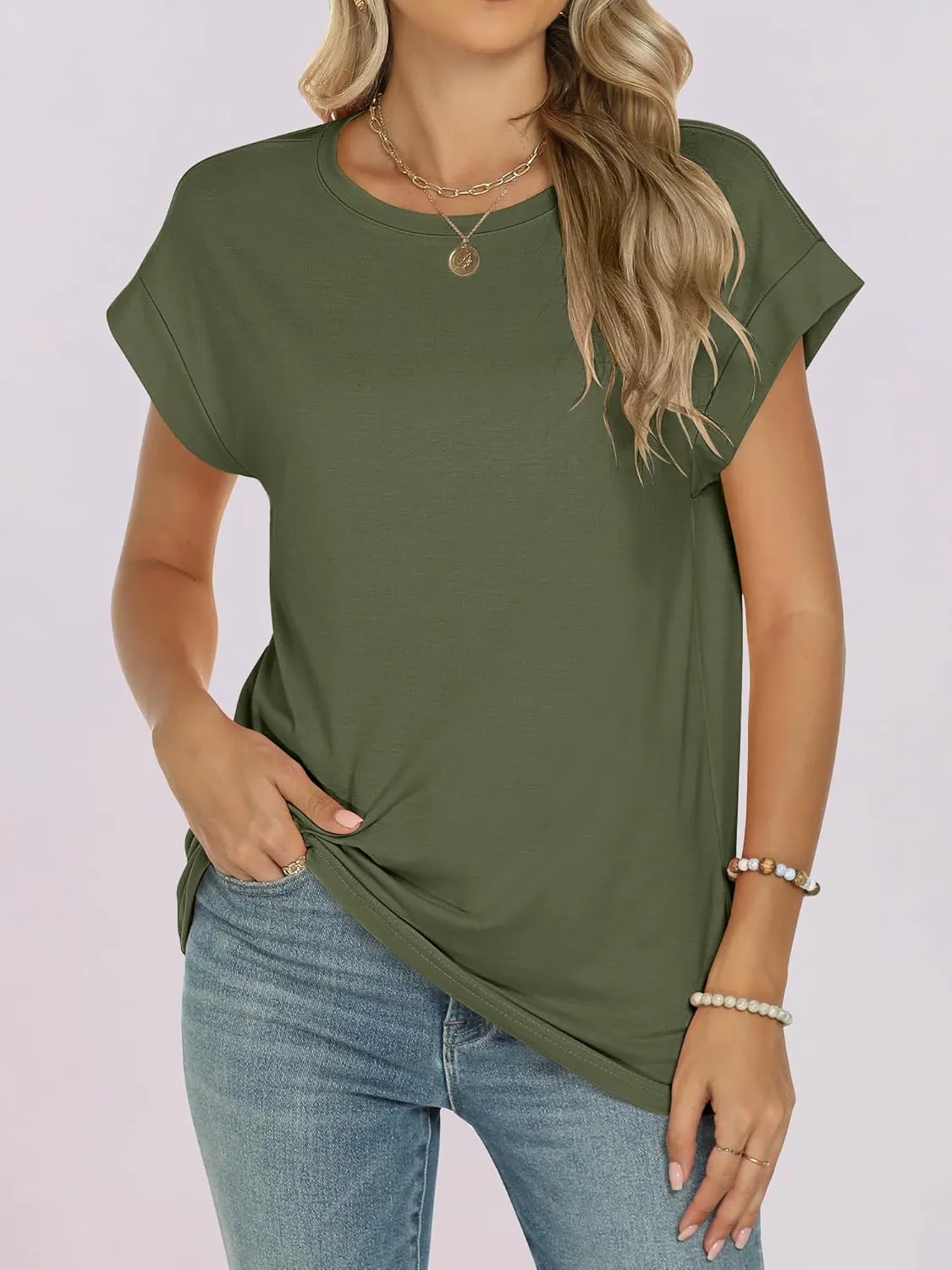 ANRABESS Womens Tops Summer Cap Sleeve Basic Tshirts Loose Fit Business Casual Tee Shirts