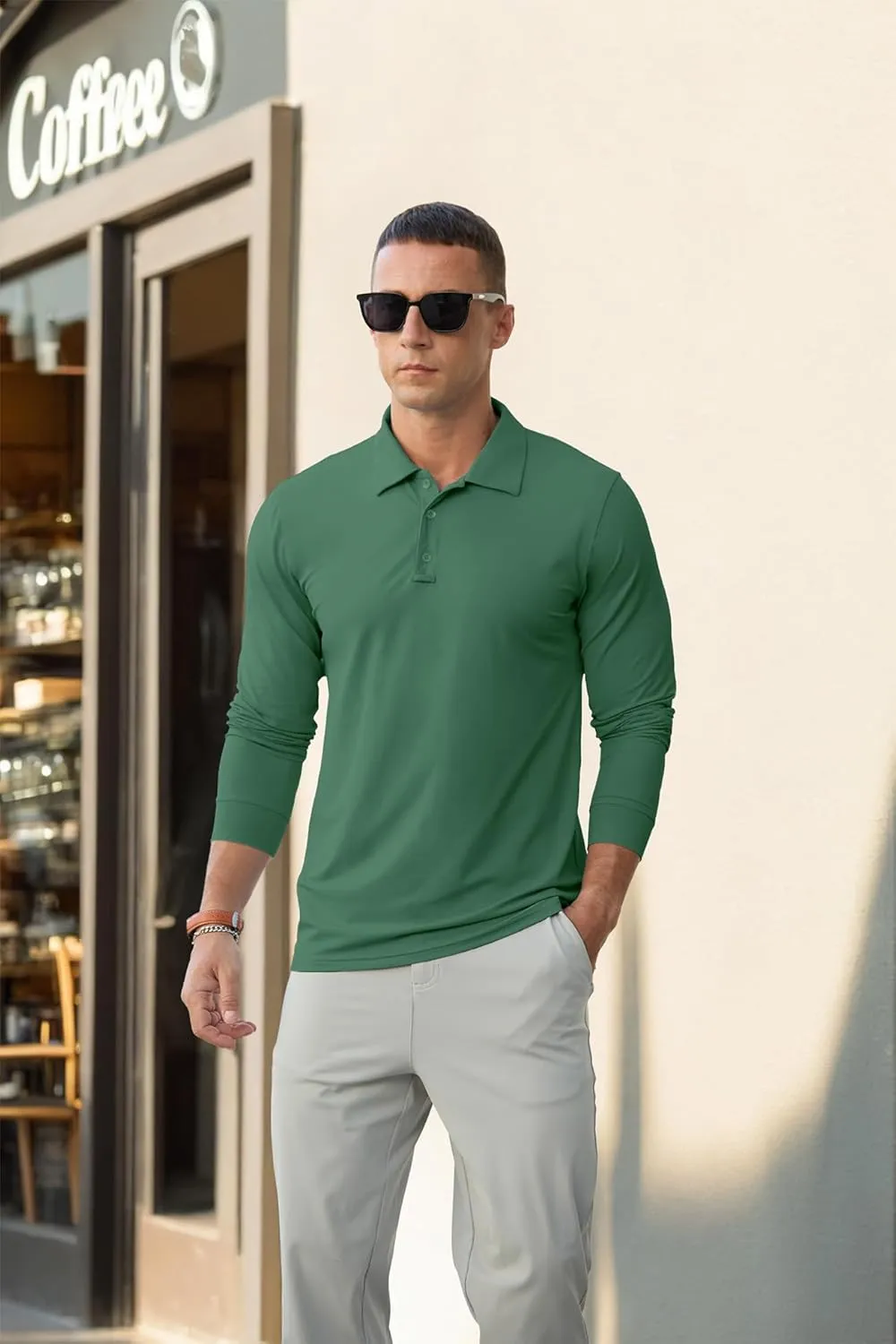 Askdeer Men's Golf Polo Shirts Long Sleeve UPF 50  Performance Collar Shirts Lightweight Summer Casual Quick Dry Tee