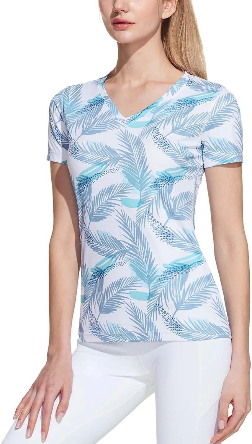 ATHLIO Women's V-Neck Rash Guard Swim Shirts, UPF 50  UV Protection Short Sleeve T-Shirts, Quick Dry Water Shirts