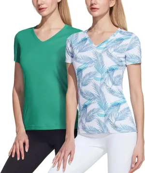 ATHLIO Women's V-Neck Rash Guard Swim Shirts, UPF 50  UV Protection Short Sleeve T-Shirts, Quick Dry Water Shirts