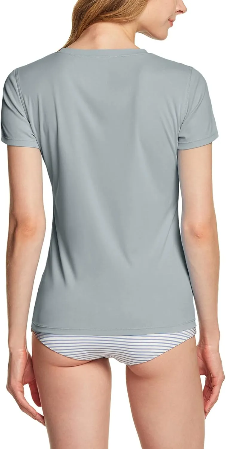 ATHLIO Women's V-Neck Rash Guard Swim Shirts, UPF 50  UV Protection Short Sleeve T-Shirts, Quick Dry Water Shirts