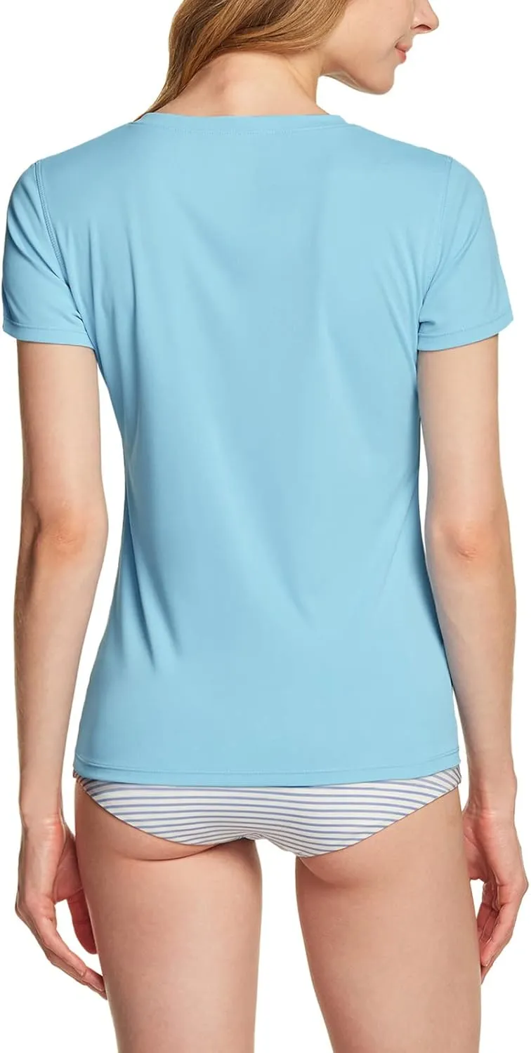 ATHLIO Women's V-Neck Rash Guard Swim Shirts, UPF 50  UV Protection Short Sleeve T-Shirts, Quick Dry Water Shirts