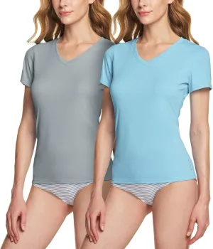 ATHLIO Women's V-Neck Rash Guard Swim Shirts, UPF 50  UV Protection Short Sleeve T-Shirts, Quick Dry Water Shirts