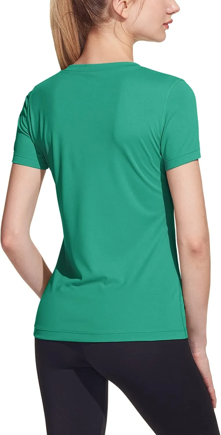 ATHLIO Women's V-Neck Rash Guard Swim Shirts, UPF 50  UV Protection Short Sleeve T-Shirts, Quick Dry Water Shirts