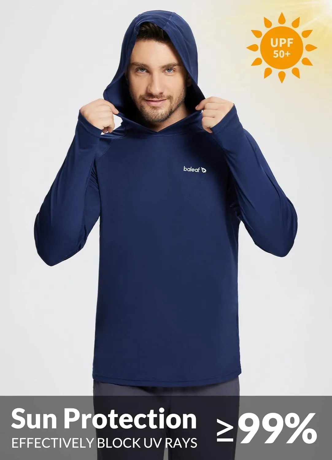baleaf Men's Sun Protection Hoodie Shirt UPF 50  Long Sleeve UV SPF T-Shirts Rash Guard Fishing Swimming Lightweight
