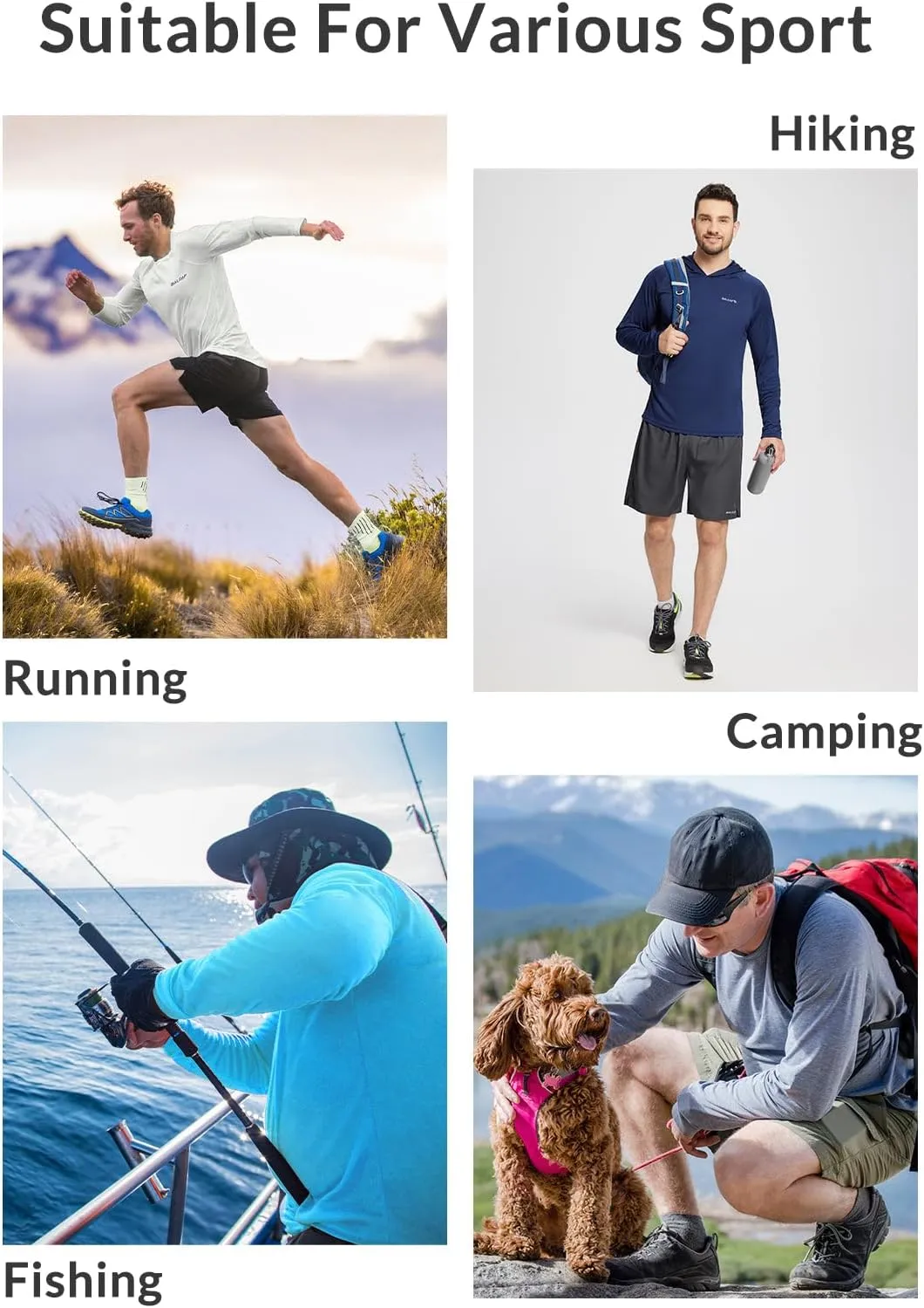 baleaf Men's Sun Protection Hoodie Shirt UPF 50  Long Sleeve UV SPF T-Shirts Rash Guard Fishing Swimming Lightweight