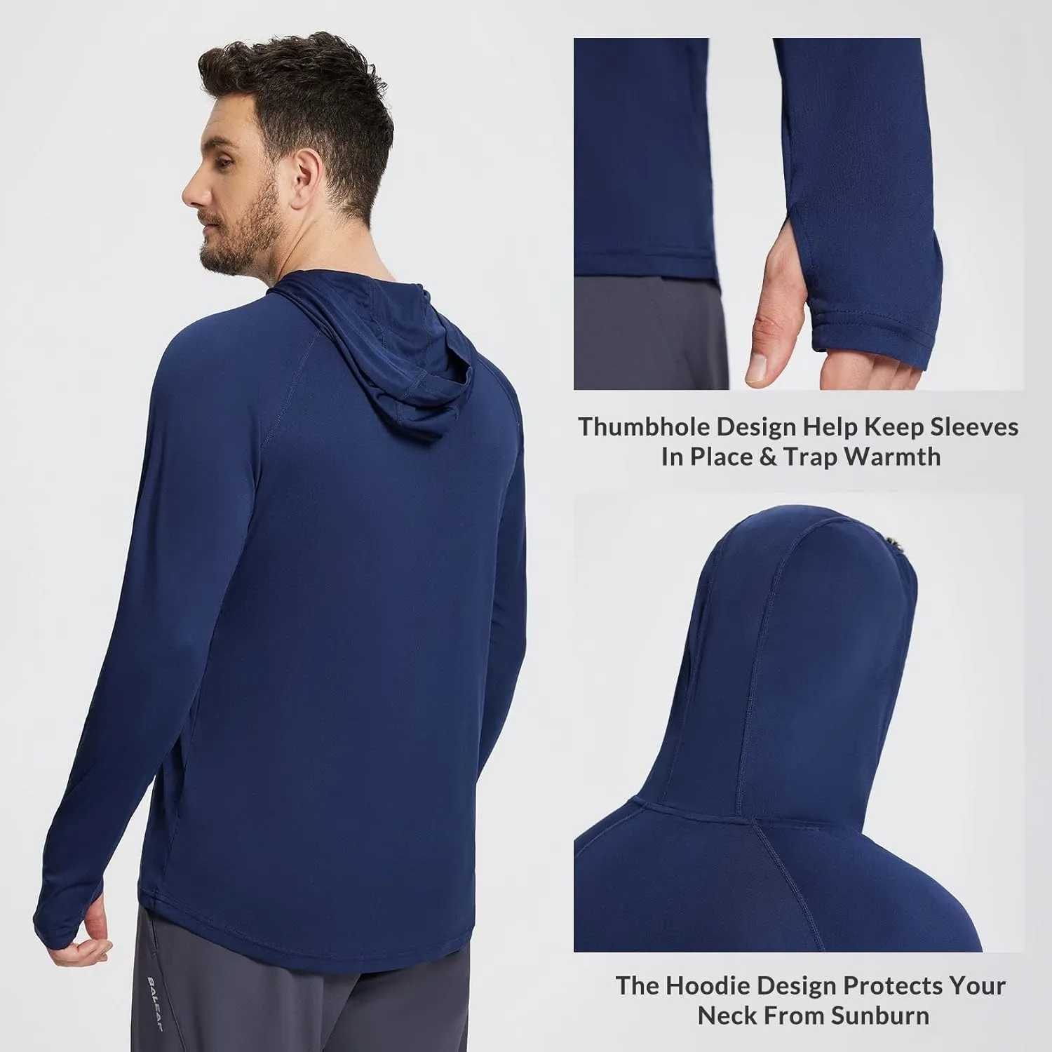 baleaf Men's Sun Protection Hoodie Shirt UPF 50  Long Sleeve UV SPF T-Shirts Rash Guard Fishing Swimming Lightweight