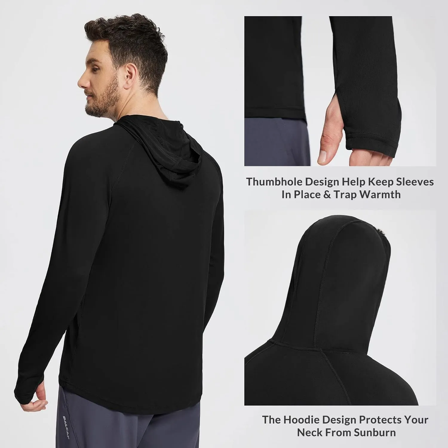 baleaf Men's Sun Protection Hoodie Shirt UPF 50  Long Sleeve UV SPF T-Shirts Rash Guard Fishing Swimming Lightweight