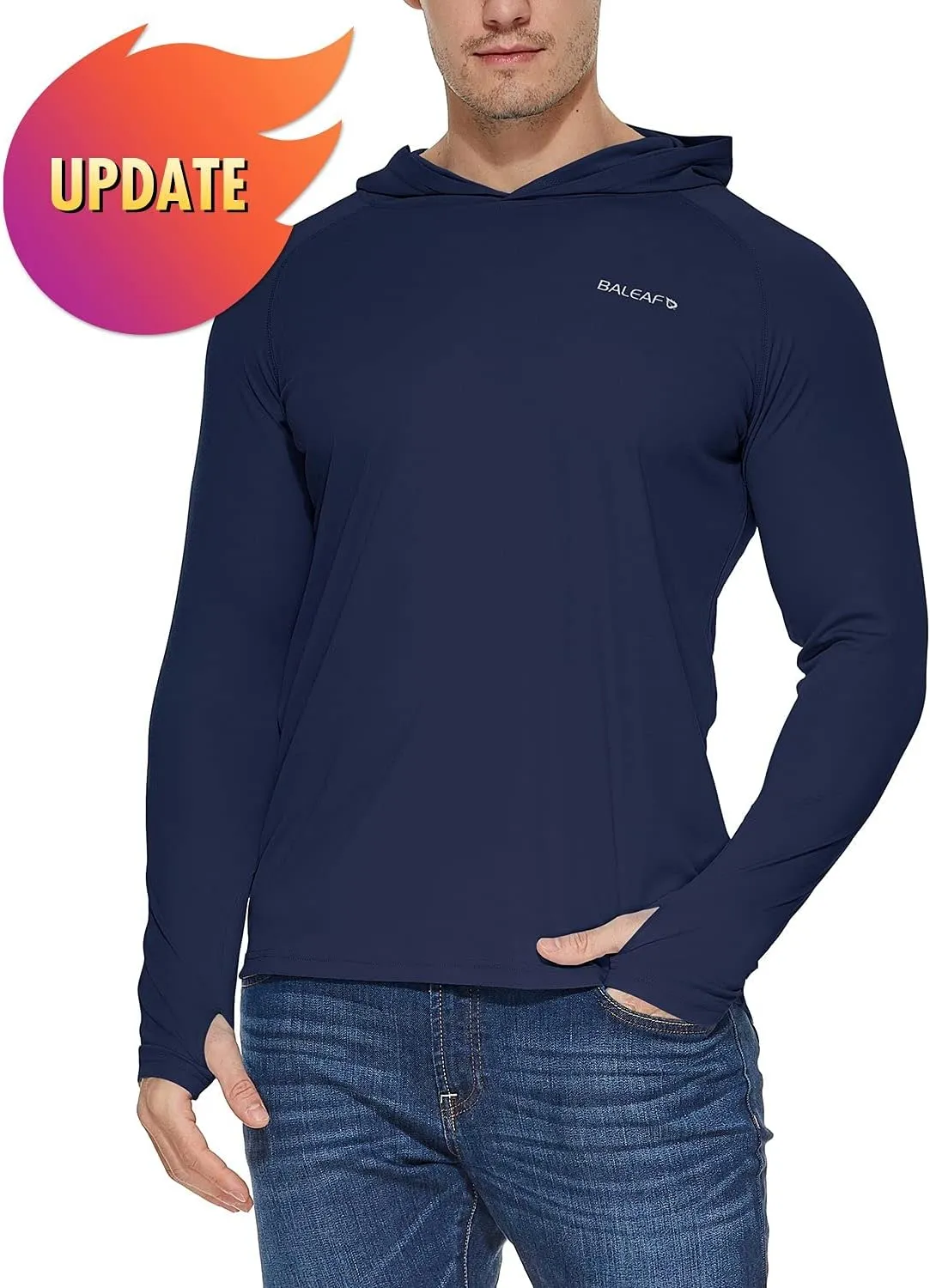 baleaf Men's Sun Protection Hoodie Shirt UPF 50  Long Sleeve UV SPF T-Shirts Rash Guard Fishing Swimming Lightweight