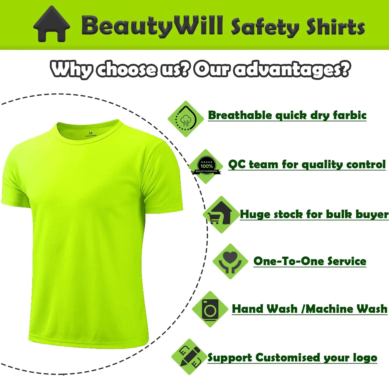 BeautyWill High Visibility Shirts Long Sleeve Class 2 Reflective Shirts ANSI with Pocket Safety Shirts for Men and Women