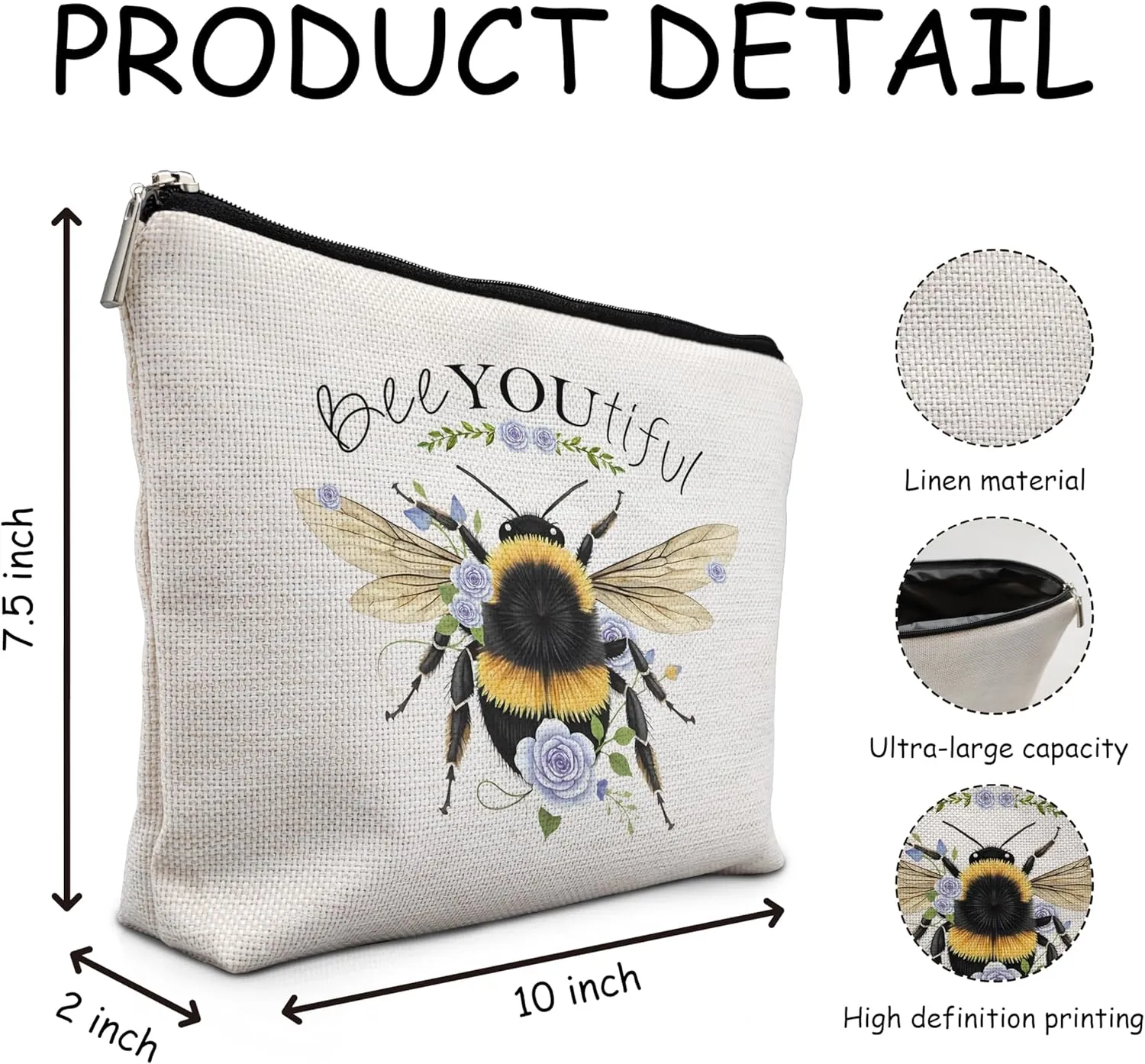 Bee Gifts for Bee Lovers Small Makeup Bag, Bee Gifts for Women, Honey Bee Gifts Cosmetic Bags for Women, Bee You Tiful BagStyle A