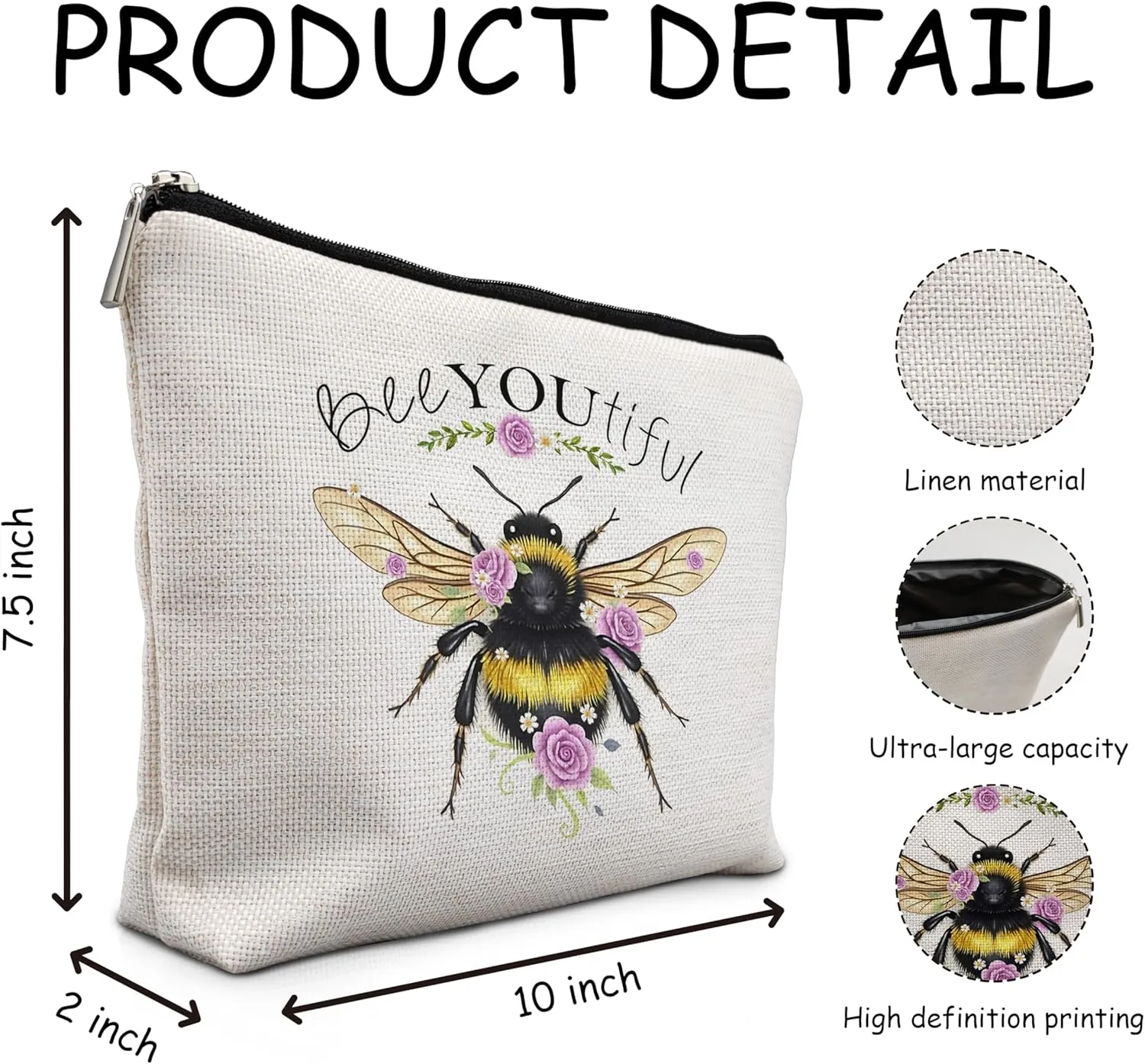 Bee Gifts for Bee Lovers Small Makeup Bag, Bee Gifts for Women, Honey Bee Gifts Cosmetic Bags for Women, Bee You Tiful BagStyle B