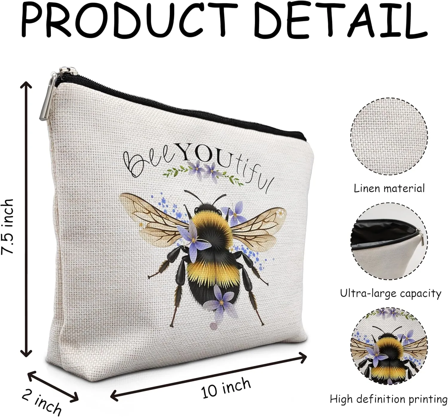 Bee Gifts for Bee Lovers Small Makeup Bag, Bee Gifts for Women, Honey Bee Gifts Cosmetic Bags for Women, Bee You Tiful BagStyle D