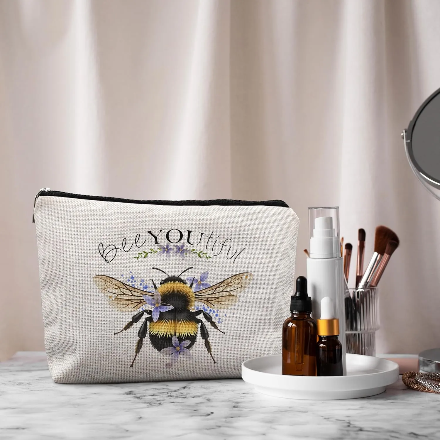 Bee Gifts for Bee Lovers Small Makeup Bag, Bee Gifts for Women, Honey Bee Gifts Cosmetic Bags for Women, Bee You Tiful BagStyle D
