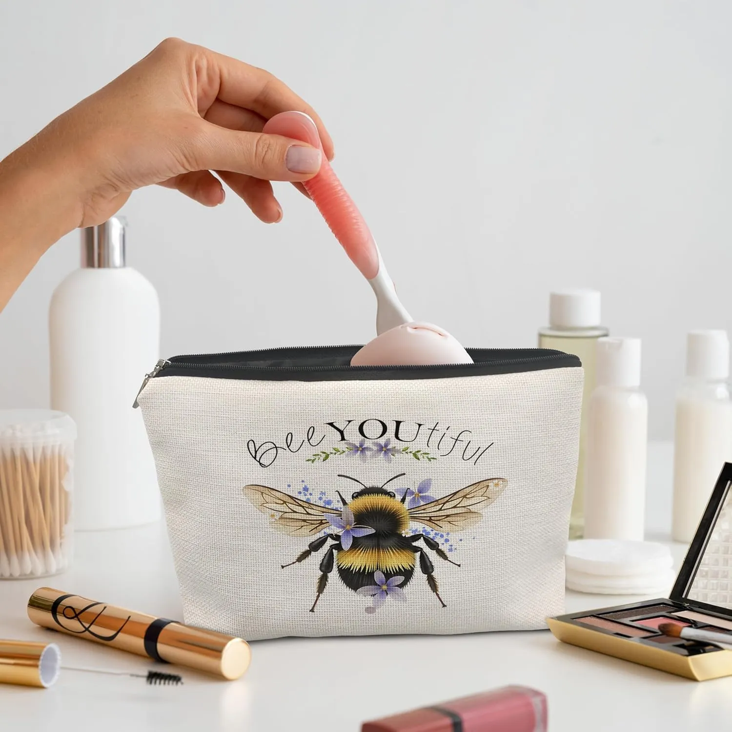 Bee Gifts for Bee Lovers Small Makeup Bag, Bee Gifts for Women, Honey Bee Gifts Cosmetic Bags for Women, Bee You Tiful BagStyle D