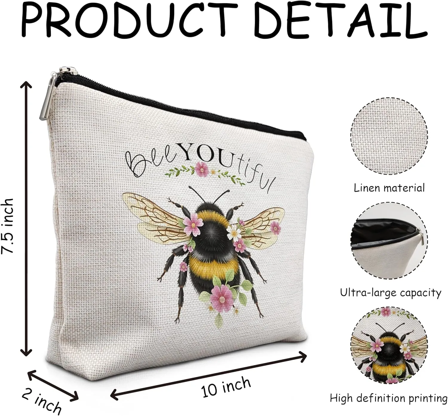 Bee Gifts for Bee Lovers Small Makeup Bag, Bee Gifts for Women, Honey Bee Gifts Cosmetic Bags for Women, Bee You Tiful BagStyle E