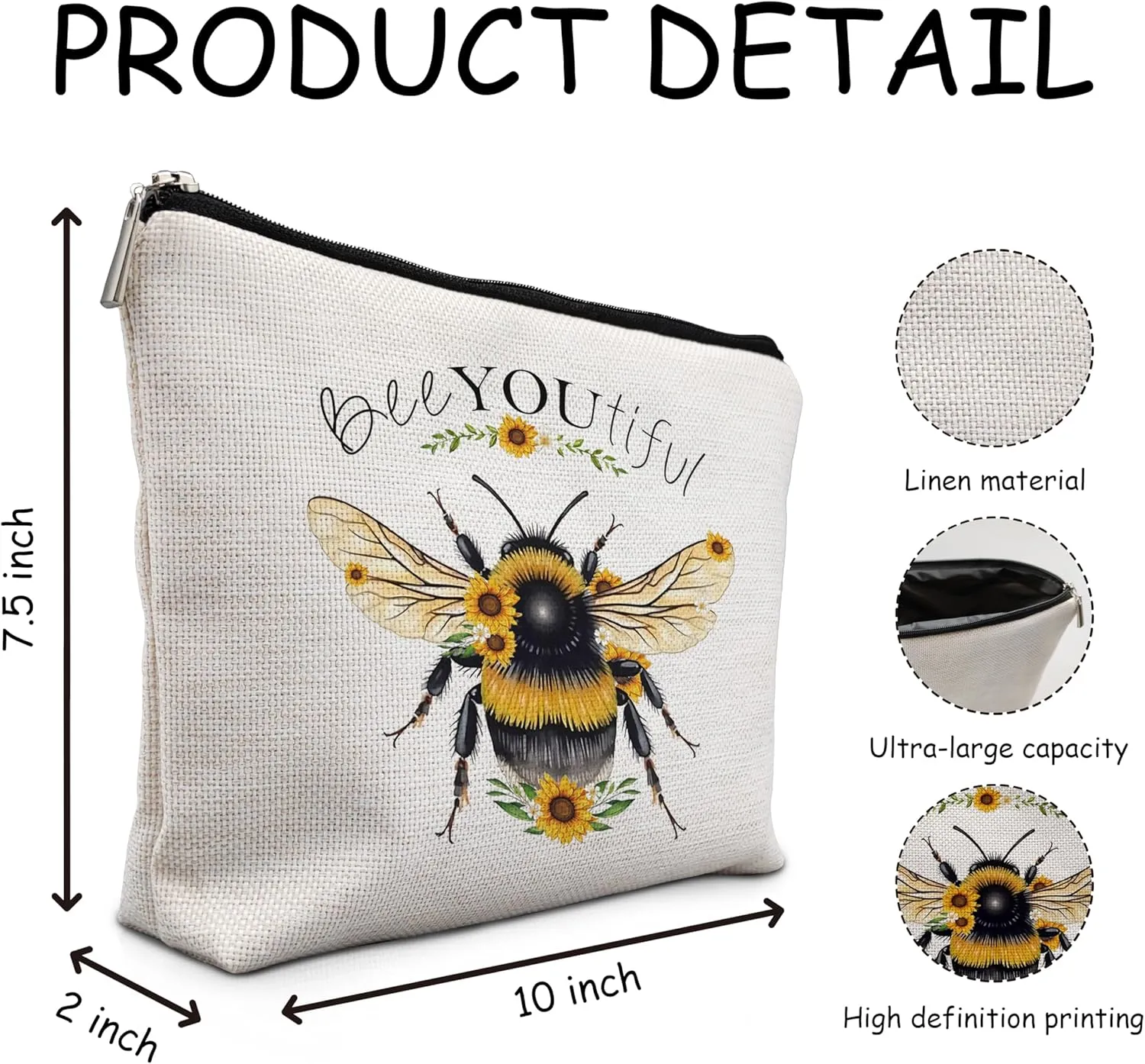 Bee Gifts for Bee Lovers Small Makeup Bag, Bee Gifts for Women, Honey Bee Gifts Cosmetic Bags for Women, Bee You Tiful BagStyle F