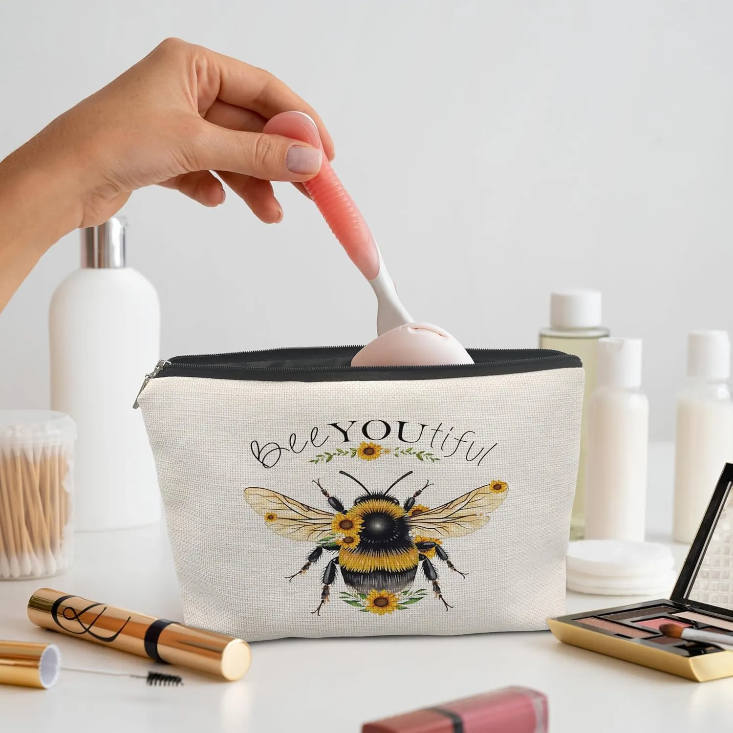 Bee Gifts for Bee Lovers Small Makeup Bag, Bee Gifts for Women, Honey Bee Gifts Cosmetic Bags for Women, Bee You Tiful BagStyle F