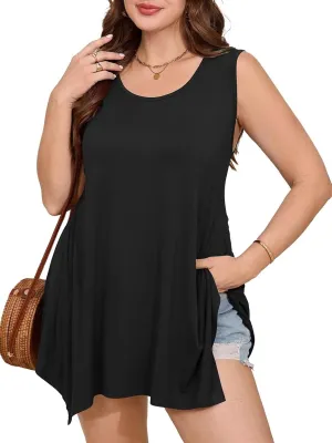 BELAROI Womens Plus Size Tank Tops Summer Sleeveless Scoop Neck Tunic Shirts Casual Loose T-Shirts Blouse