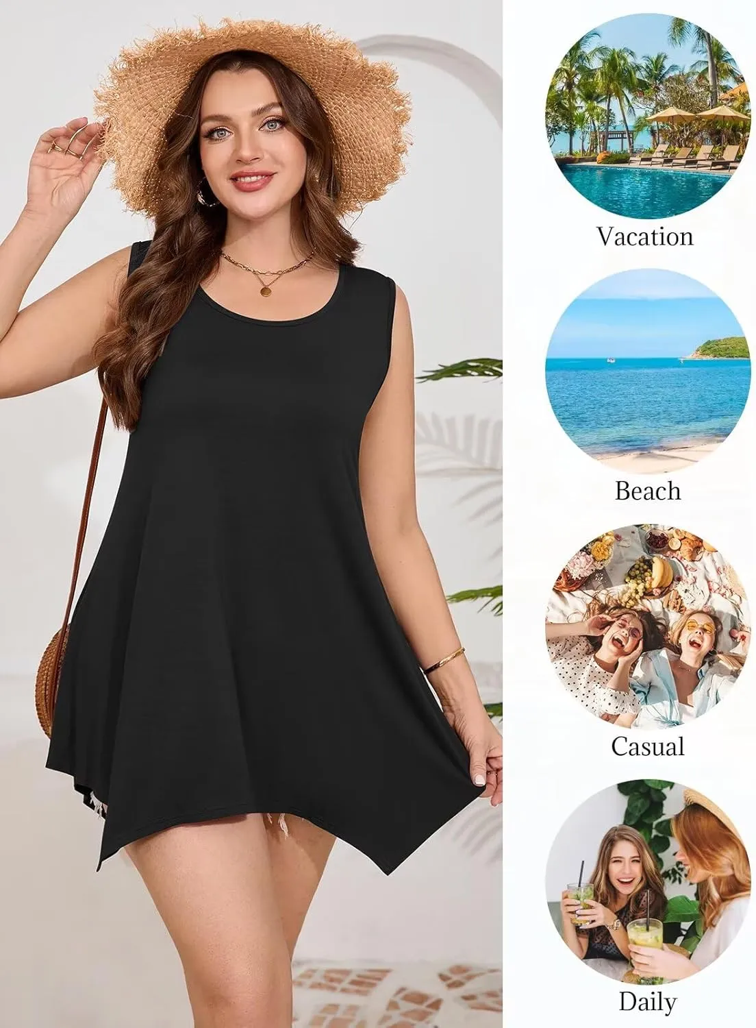 BELAROI Womens Plus Size Tank Tops Summer Sleeveless Scoop Neck Tunic Shirts Casual Loose T-Shirts Blouse