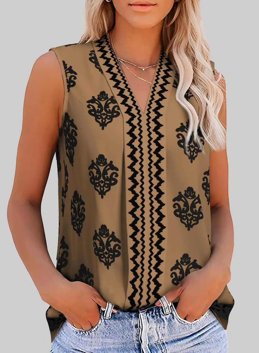 BLENCOT Women's Summer Tank Tops Chiffon V Neck Sleeveless Floral Printed Shirts Blouse