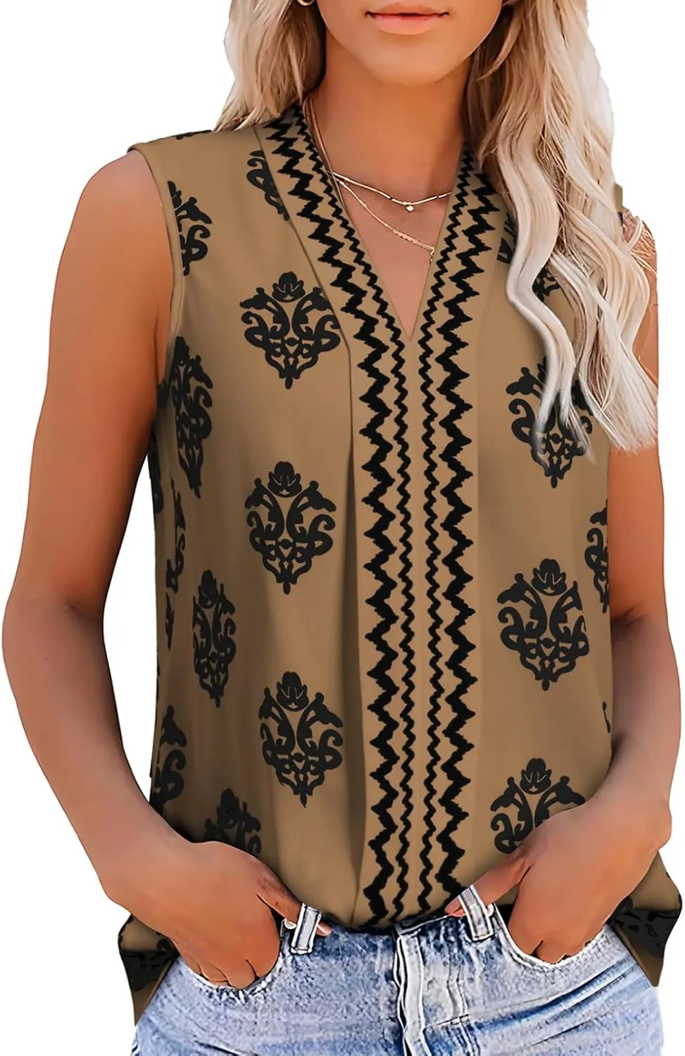 BLENCOT Women's Summer Tank Tops Chiffon V Neck Sleeveless Floral Printed Shirts Blouse