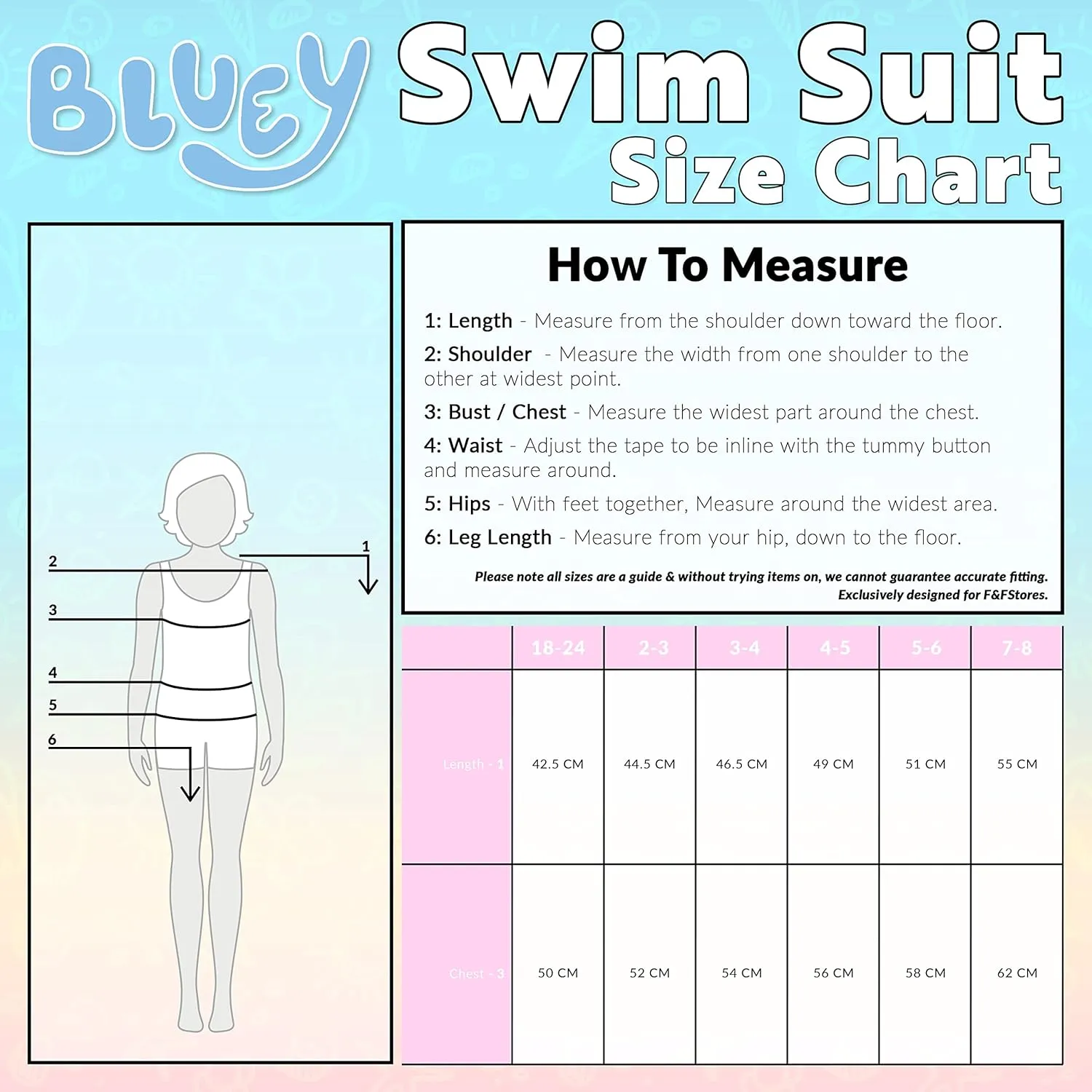 Bluey Girls Swimsuit Long Sleeve One Piece Bathing Suit or Rash Guard Kids Toddler