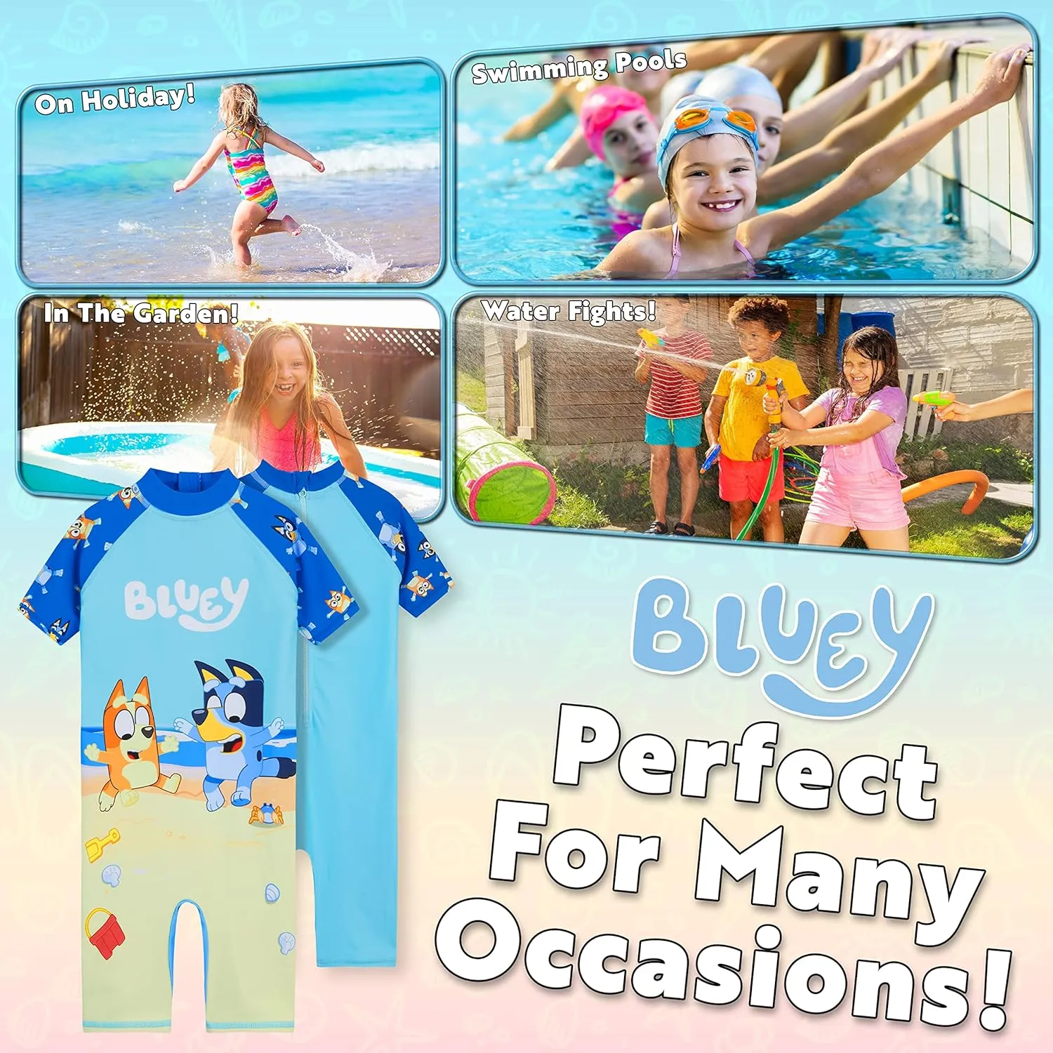 Bluey Girls Swimsuit Long Sleeve One Piece Bathing Suit or Rash Guard Kids Toddler