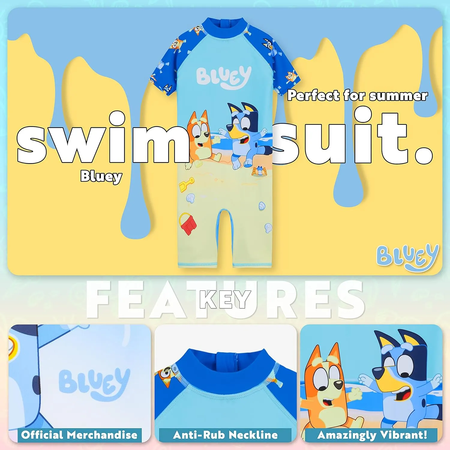 Bluey Girls Swimsuit Long Sleeve One Piece Bathing Suit or Rash Guard Kids Toddler