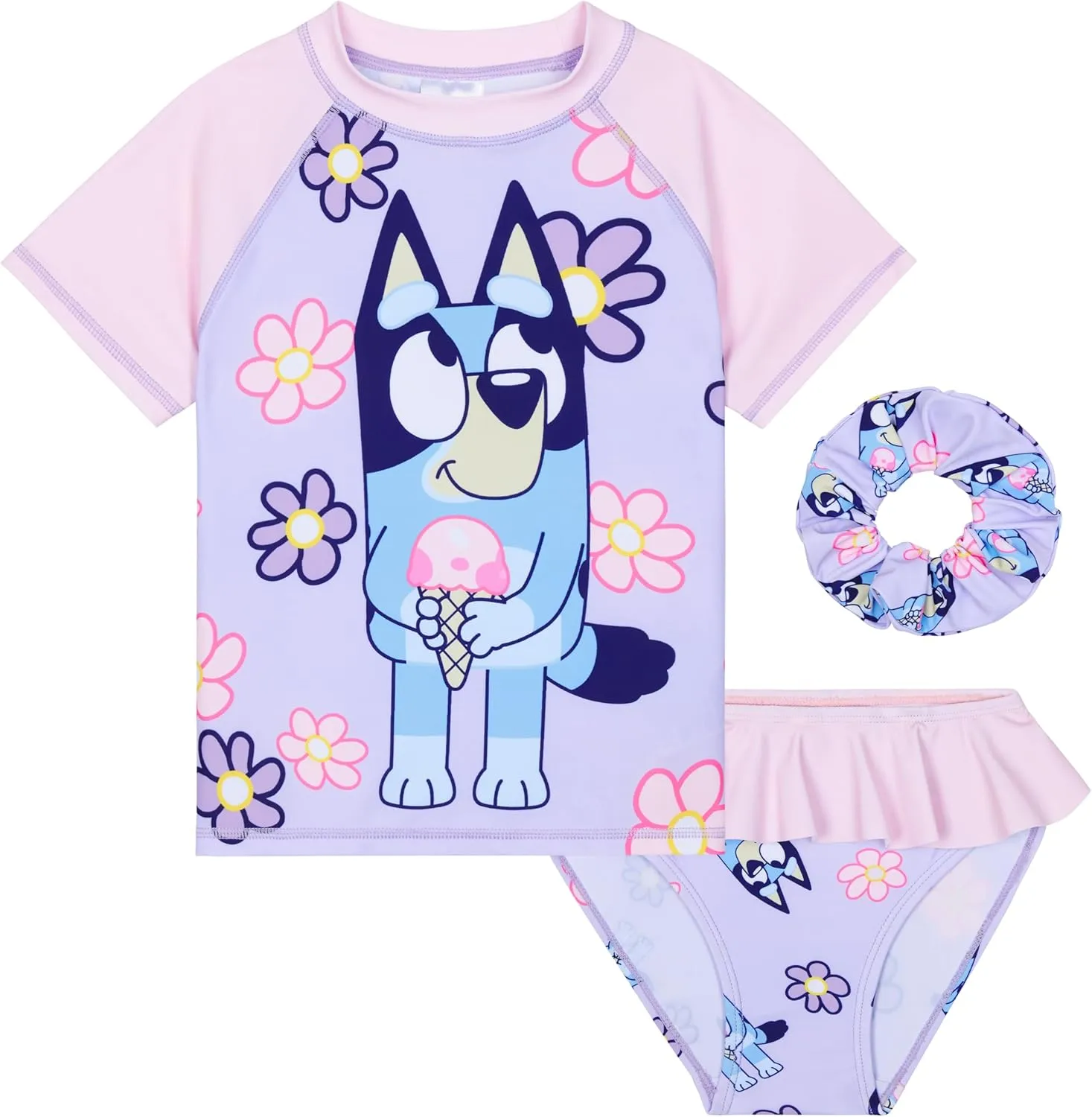 Bluey Girls Swimsuit Long Sleeve One Piece Bathing Suit or Rash Guard Kids Toddler