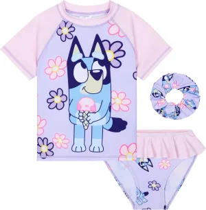 Bluey Girls Swimsuit Long Sleeve One Piece Bathing Suit or Rash Guard Kids Toddler