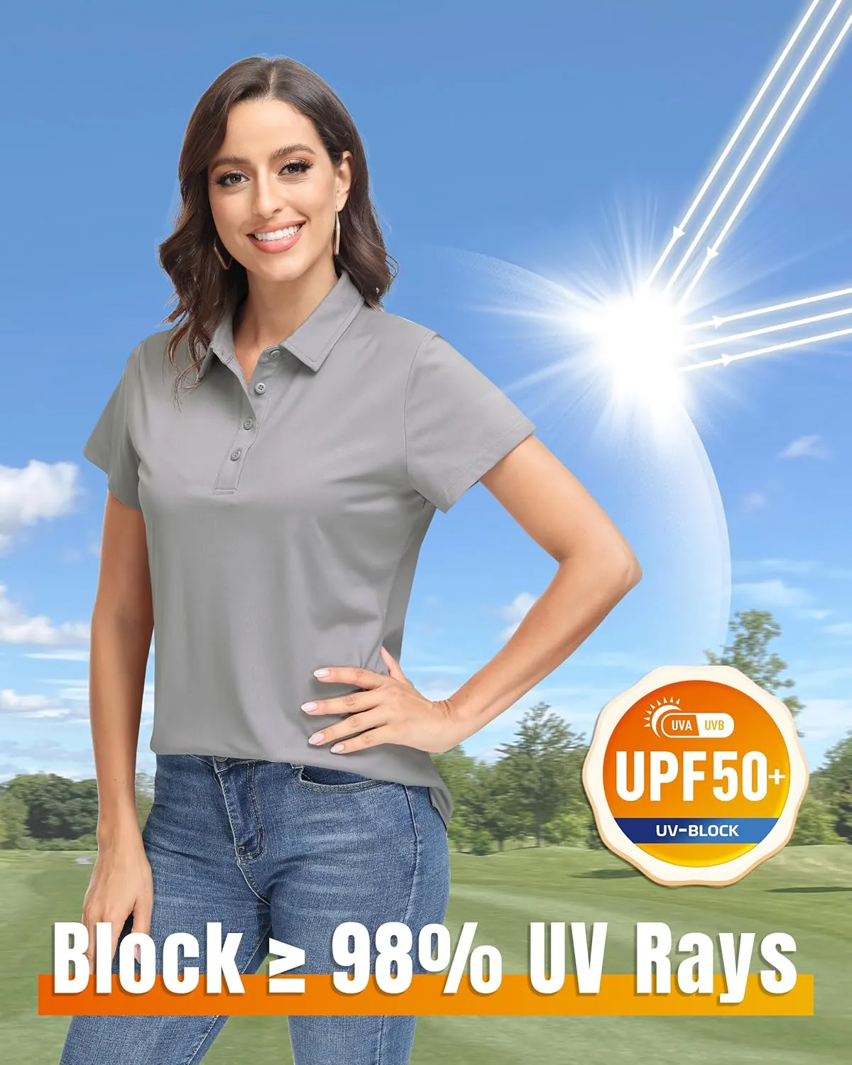 Boladeci Women's Golf Polo Shirts Short Sleeve UPF 50  Sun Protection Quick Dry Lightweight 4-Button Tennis Tops