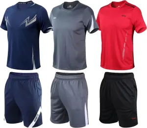 BOOMCOOL Gym Mens Clothes Workout Shirts for Men Outfits Sets 6pcs Shirts Shorts
