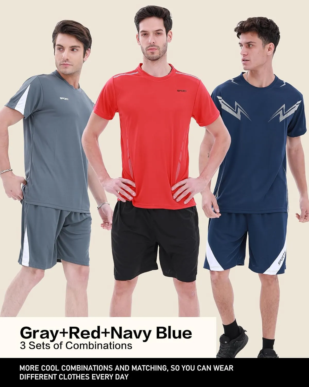 BOOMCOOL Gym Mens Clothes Workout Shirts for Men Outfits Sets 6pcs Shirts Shorts