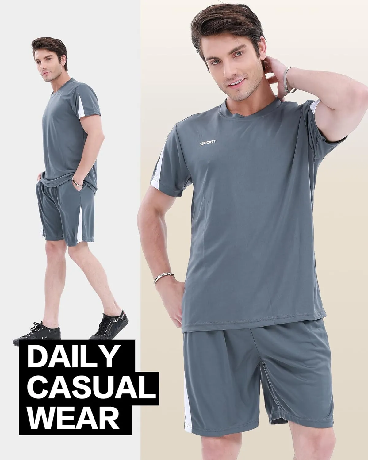 BOOMCOOL Gym Mens Clothes Workout Shirts for Men Outfits Sets 6pcs Shirts Shorts