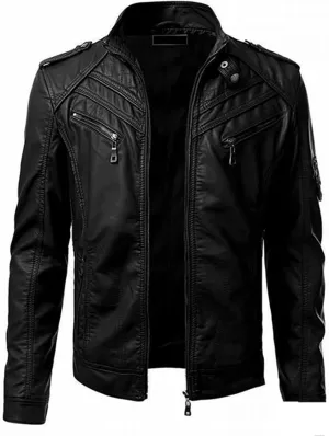 Burband Mens Vintage Zip Up Faux Leather Jackets Luxury Lambskin Punk Motorcycle Racer Jackets Big and Tall Bomber Jackets