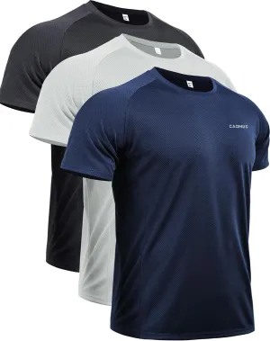 CADMUS Men's 3 Pack Workout Shirts Dry Fit Mesh Athletic T-Shirts