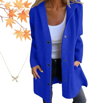 Casual Single Breasted Hooded Jacket for Autumn,Womens Lapel Button Up Trench Coat Fashion Long-Sleeved Jacket