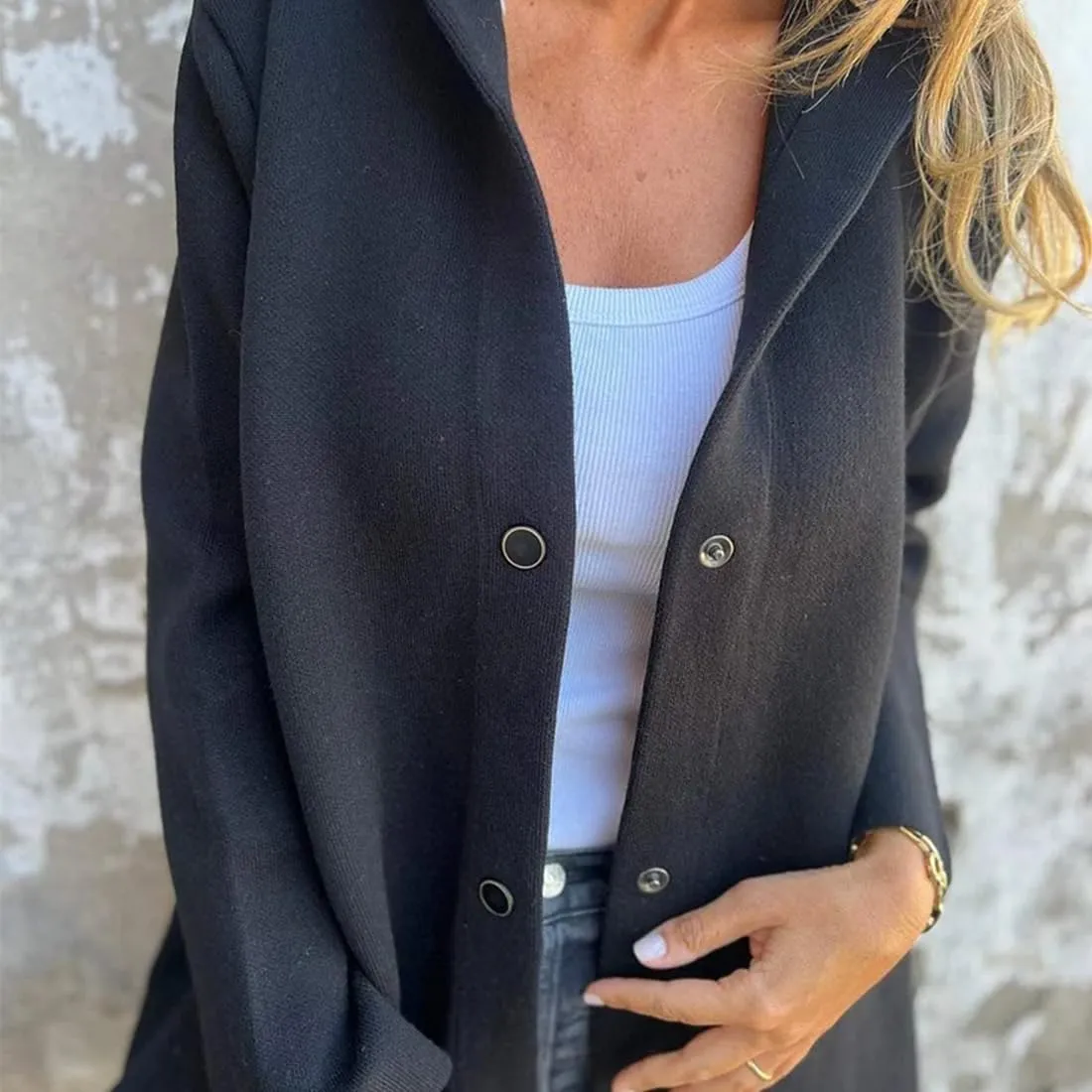 Casual Single Breasted Hooded Jacket for Autumn,Womens Lapel Button Up Trench Coat Fashion Long-Sleeved Jacket