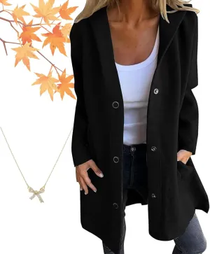 Casual Single Breasted Hooded Jacket for Autumn,Womens Lapel Button Up Trench Coat Fashion Long-Sleeved Jacket