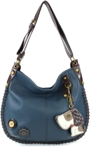 Chala Handbags, Casual Style, Soft, Large Shoulder or Crossbody Purse with Keyfob - Navy Blue