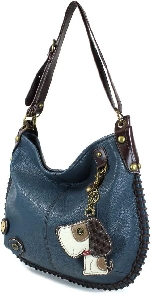 Chala Handbags, Casual Style, Soft, Large Shoulder or Crossbody Purse with Keyfob - Navy Blue