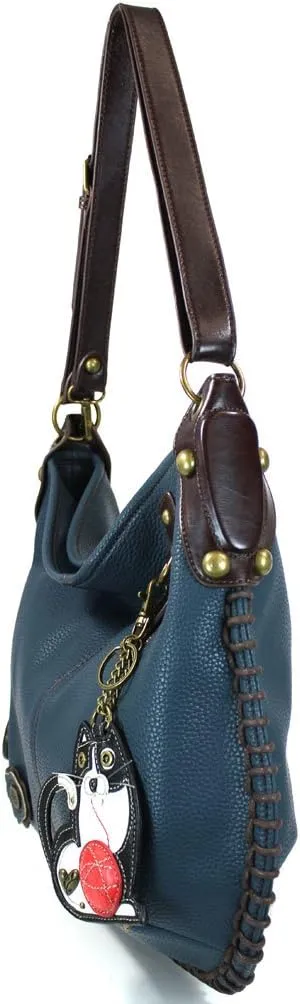 Chala Handbags, Casual Style, Soft, Large Shoulder or Crossbody Purse with Keyfob - Navy Blue