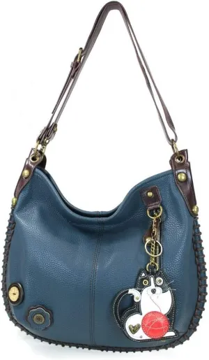 Chala Handbags, Casual Style, Soft, Large Shoulder or Crossbody Purse with Keyfob - Navy Blue