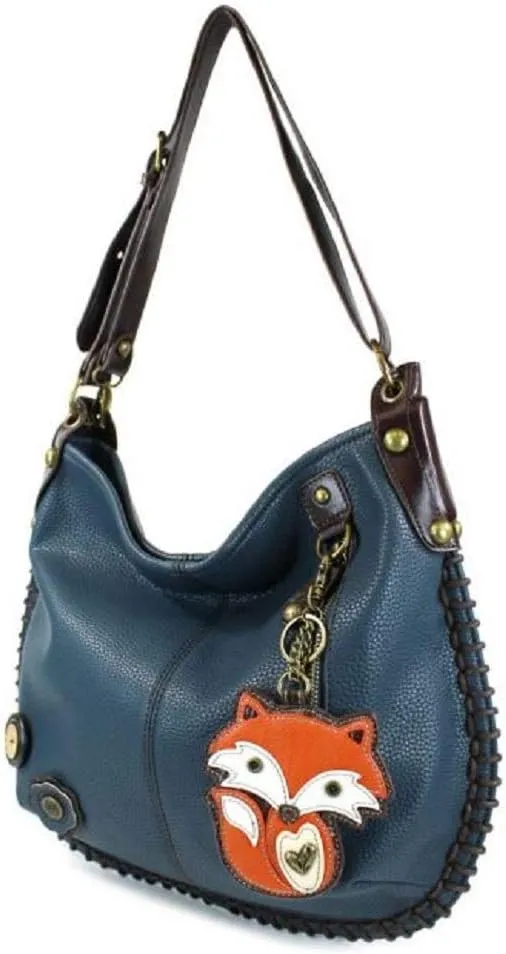 Chala Handbags, Casual Style, Soft, Large Shoulder or Crossbody Purse with Keyfob - Navy Blue