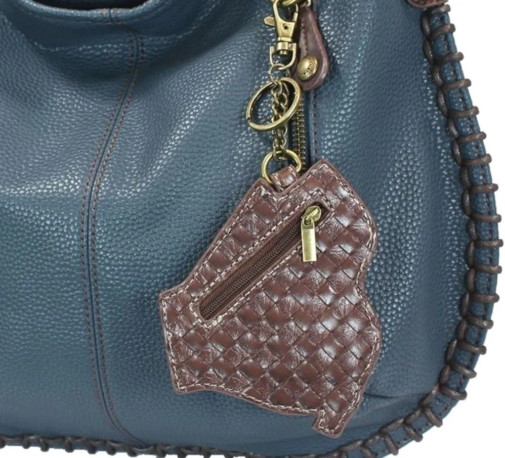Chala Handbags, Casual Style, Soft, Large Shoulder or Crossbody Purse with Keyfob - Navy Blue