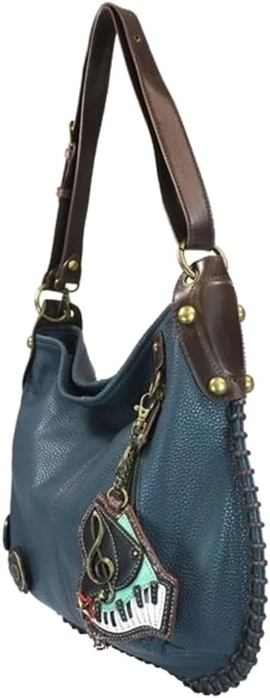 Chala Handbags, Casual Style, Soft, Large Shoulder or Crossbody Purse with Keyfob - Navy Blue