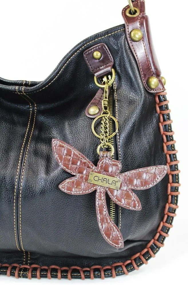 Chala Handbags, Casual Style, Soft, Large Shoulder or Crossbody Purse with Keyfob - Navy Blue
