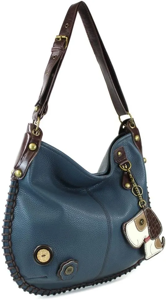 Chala Handbags, Casual Style, Soft, Large Shoulder or Crossbody Purse with Keyfob - Navy Blue